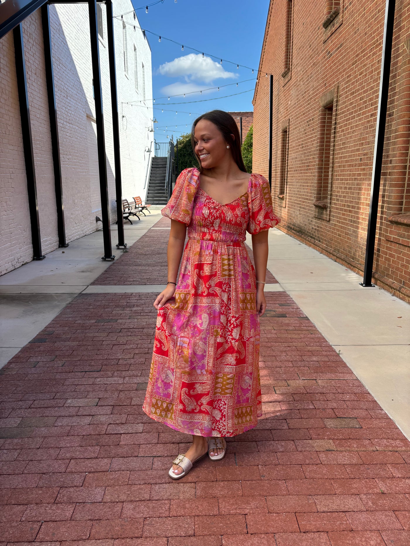 Mediterranean Majesty Puff Sleeve Dress