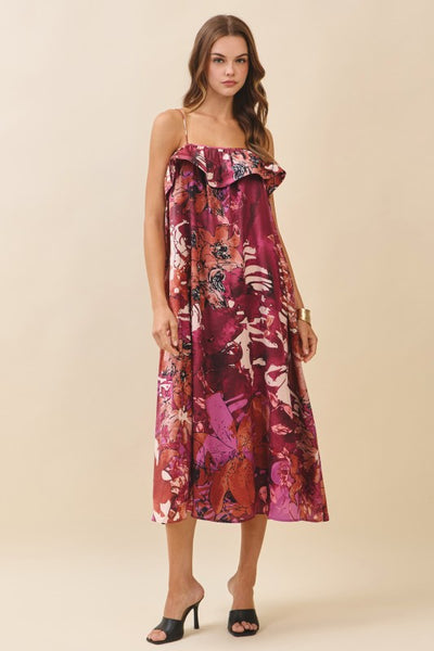 Bold Floral Print Midi Dress