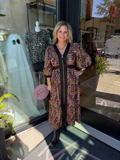 Paisley Printed Zip Up Midi Dress