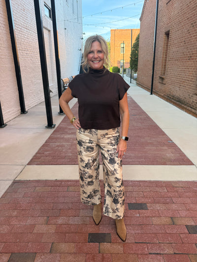 Taupe Floral Denim Pant