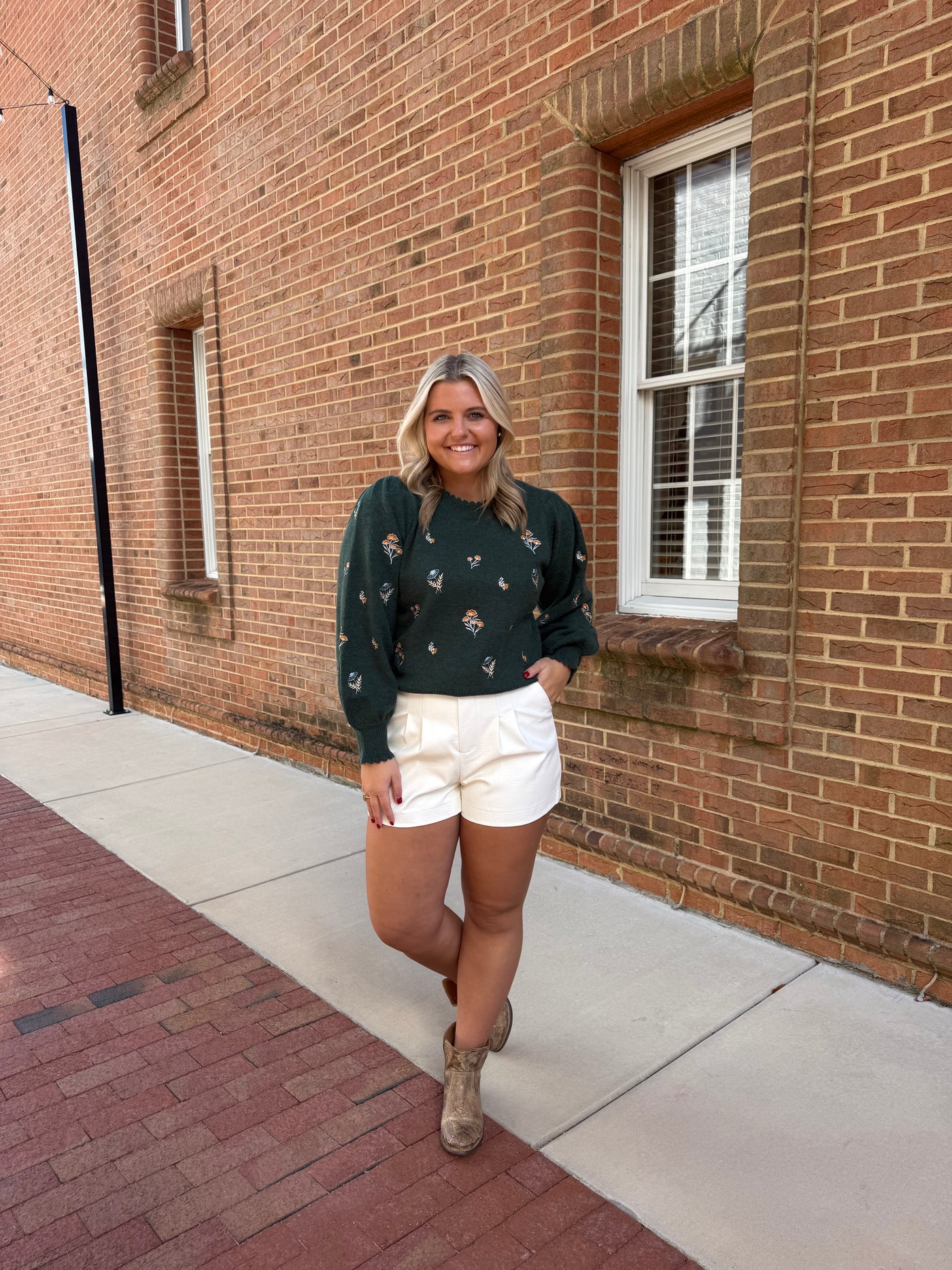 Hunter Green Floral Sweater