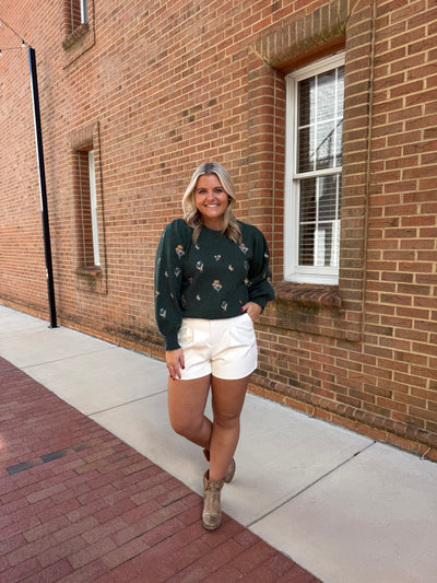 Hunter Green Floral Sweater