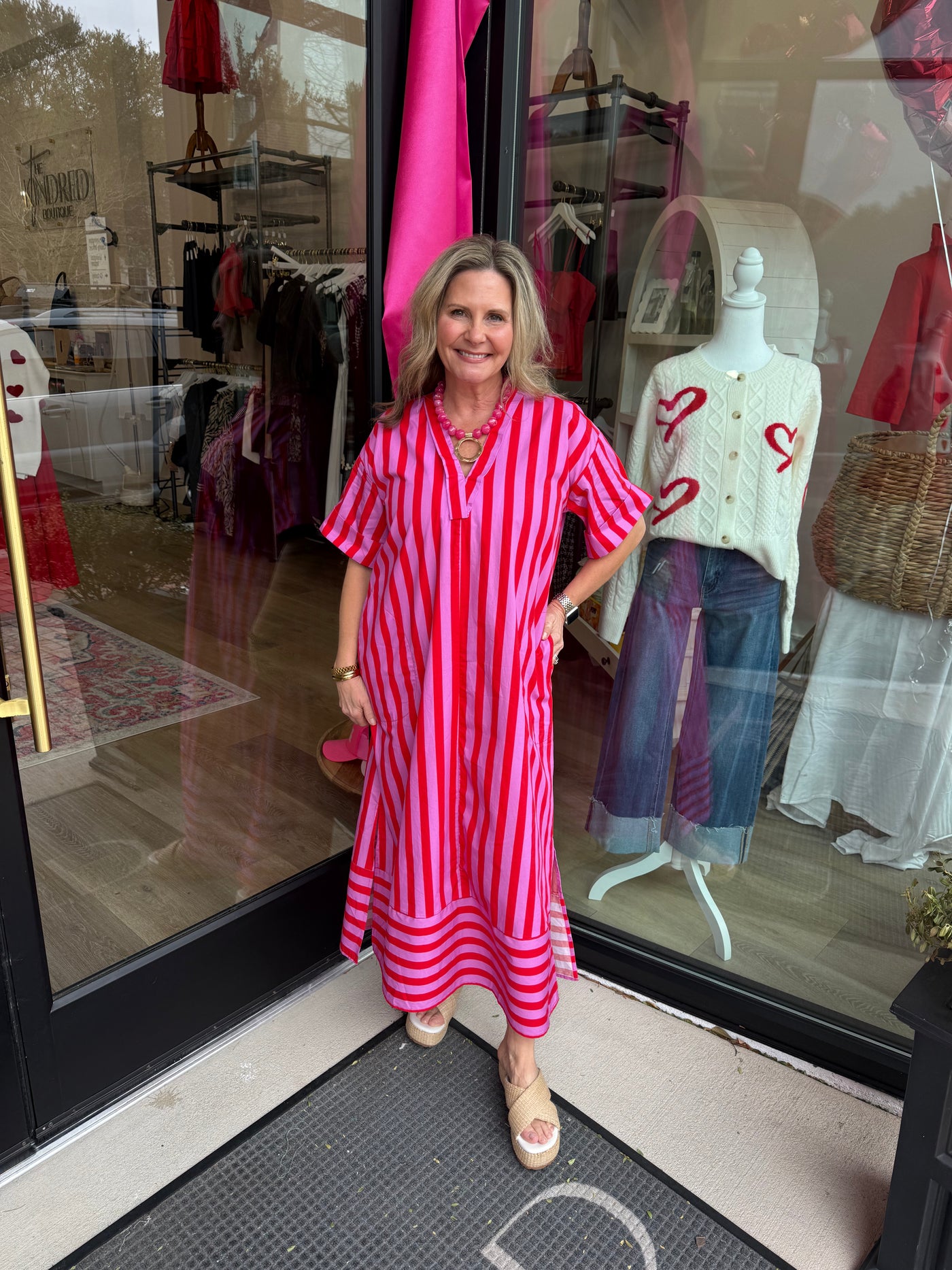 Red And Pink Striped Midi Dress – The Kindred Boutique