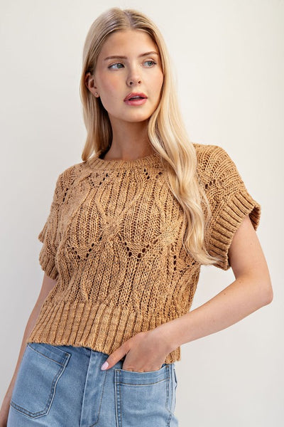 Cable Knit Ribbed Hem Sweater Top