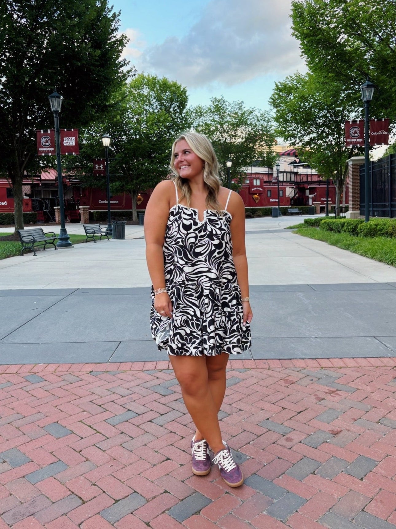 Black Abstract Print Braided Detail Dress