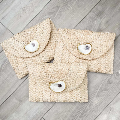 Oyster Shell Straw Clutch By Maidstone