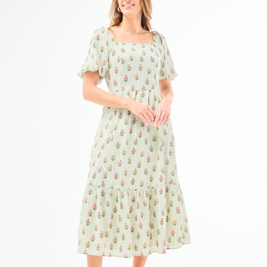 Alexi Cottage Stripes Green Dress