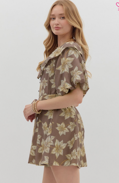 Mocha Botanical Print Romper