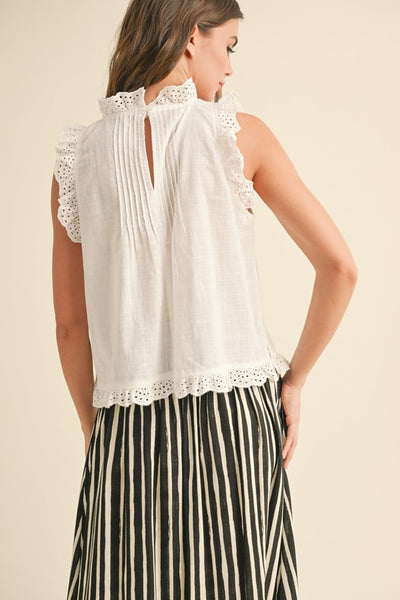 White Eyelet Ruffle Trim Top
