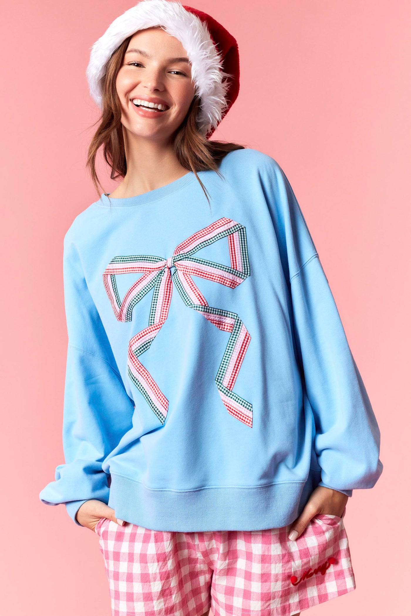 Gingham Bow Detail Sweatshirt