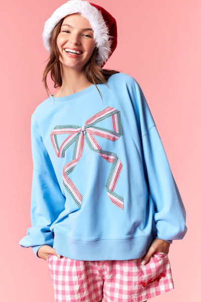 Gingham Bow Detail Sweatshirt