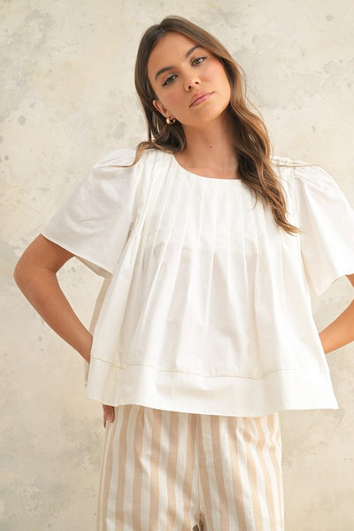 Pleated Detail Top- White
