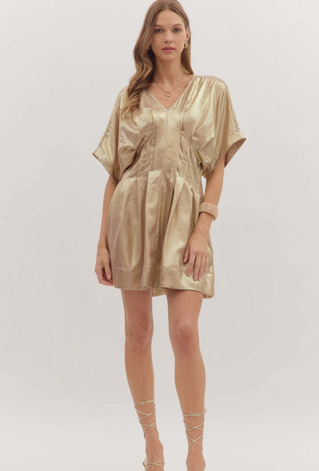 Metallic Pleated Waist Mini Dress