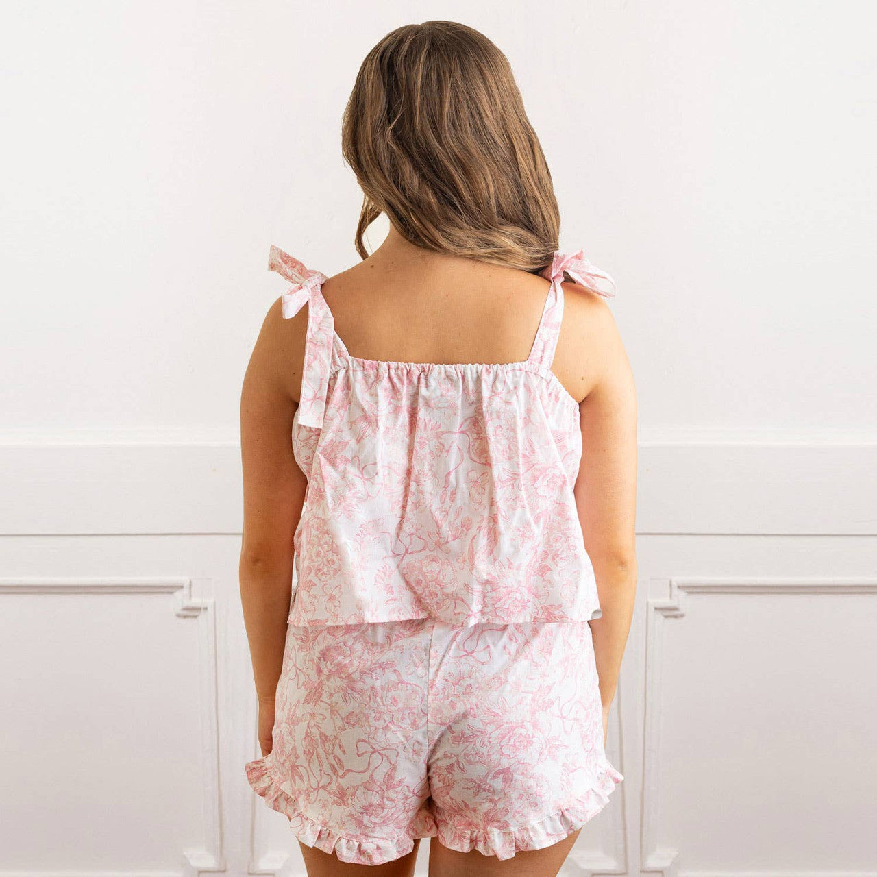 Pink Bow Toile Ruffle Sleep Set