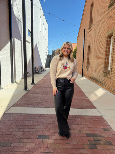 Taupe Dog Graphic Christmas Sweater