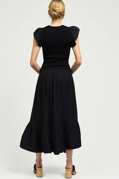 Black Woven Combo Ruffled Sleeve Dress
