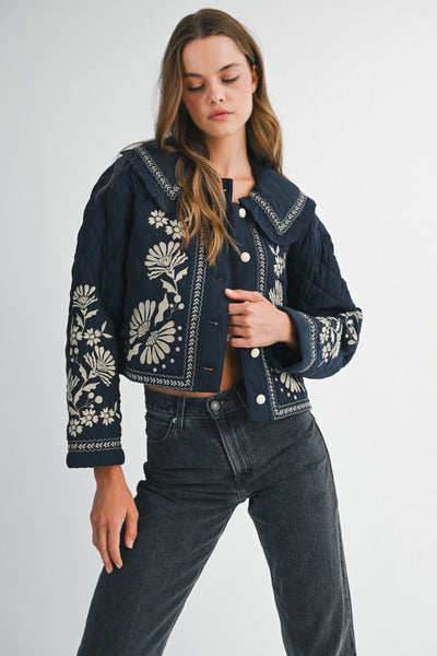 Navy Contrast Stitched Quilted Jacket