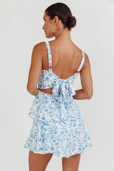 Blue Floral Tie Back Mini Dress