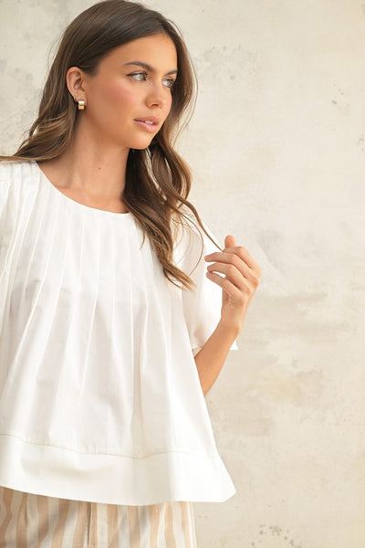 Pleated Detail Top- White