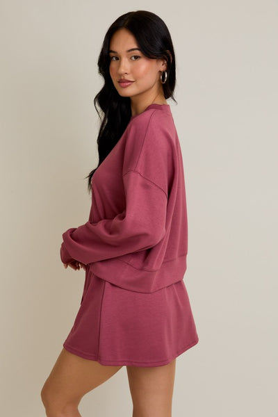 Dusty Rose Sweatshirt With Flare Skort Set