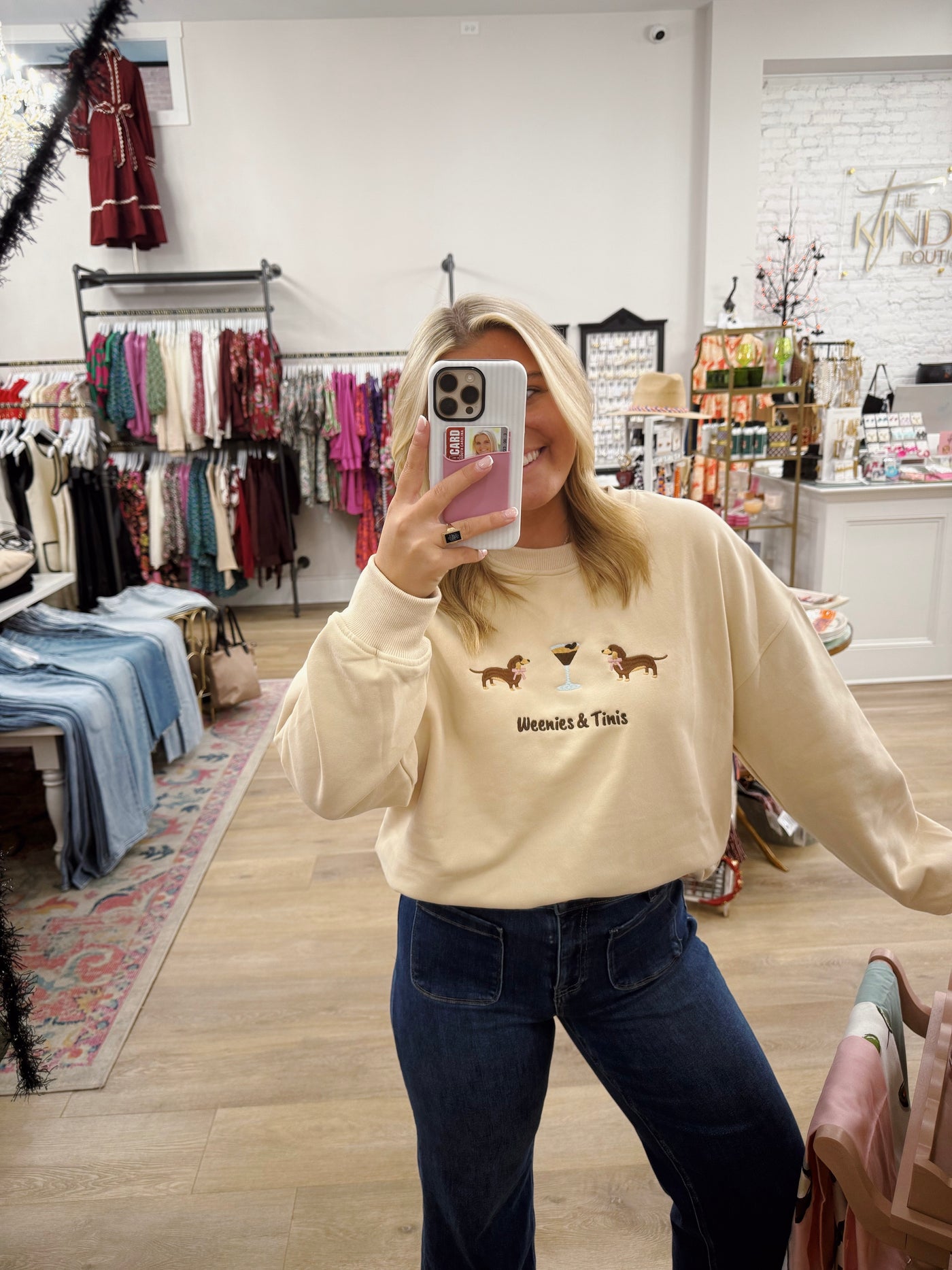 "Weenies & Tinis" Embroidered Sweatshirt