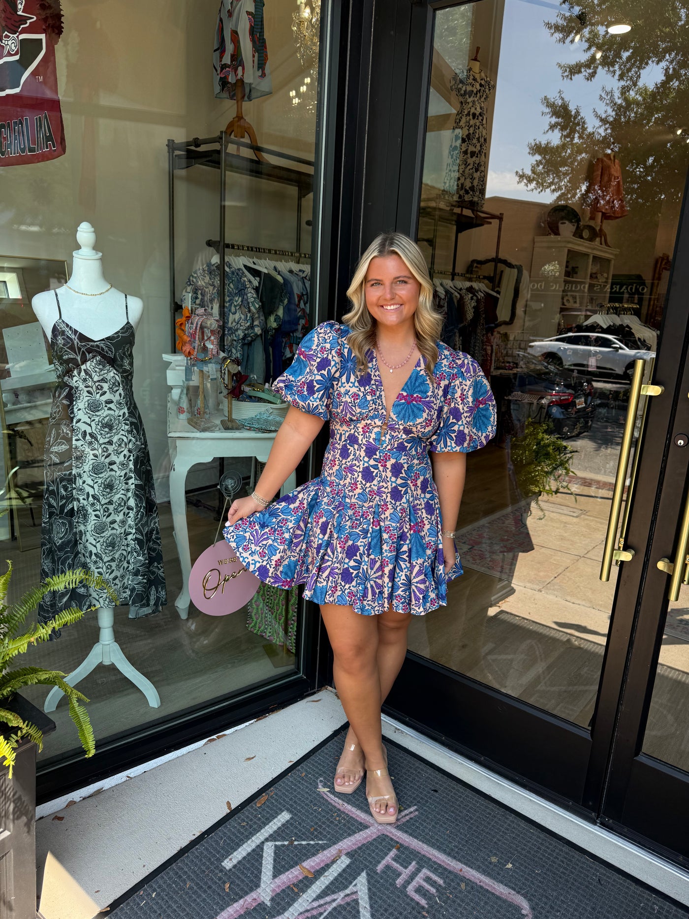 Cream and Purple Floral Mini Dress