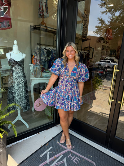 Cream and Purple Floral Mini Dress