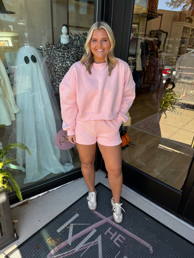 Cozy Fleece Sweatshirt Set- Blush