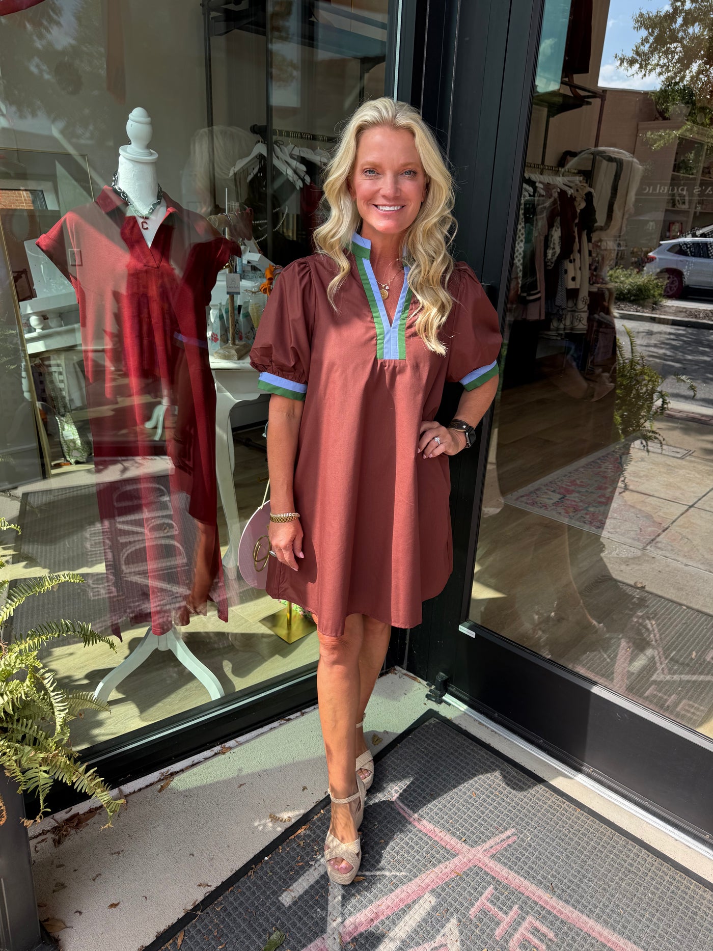 Chocolate Brown Contrast Trim Mini Dress