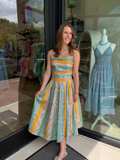 Tube Pleated Abstract Print Midi Dress