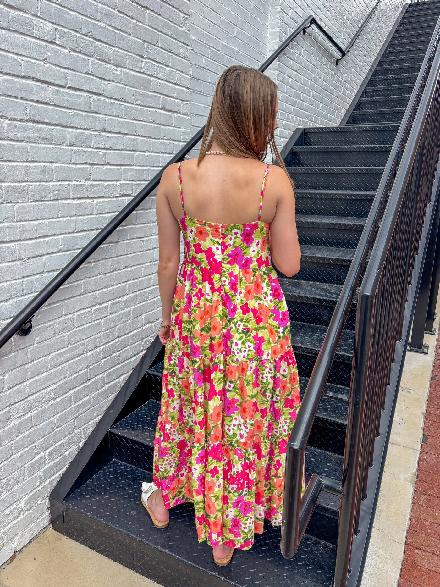 Floral Print Contrast Trim Midi Dress