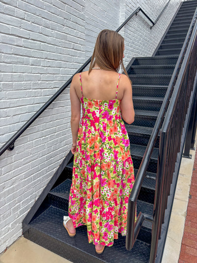 Floral Print Contrast Trim Midi Dress