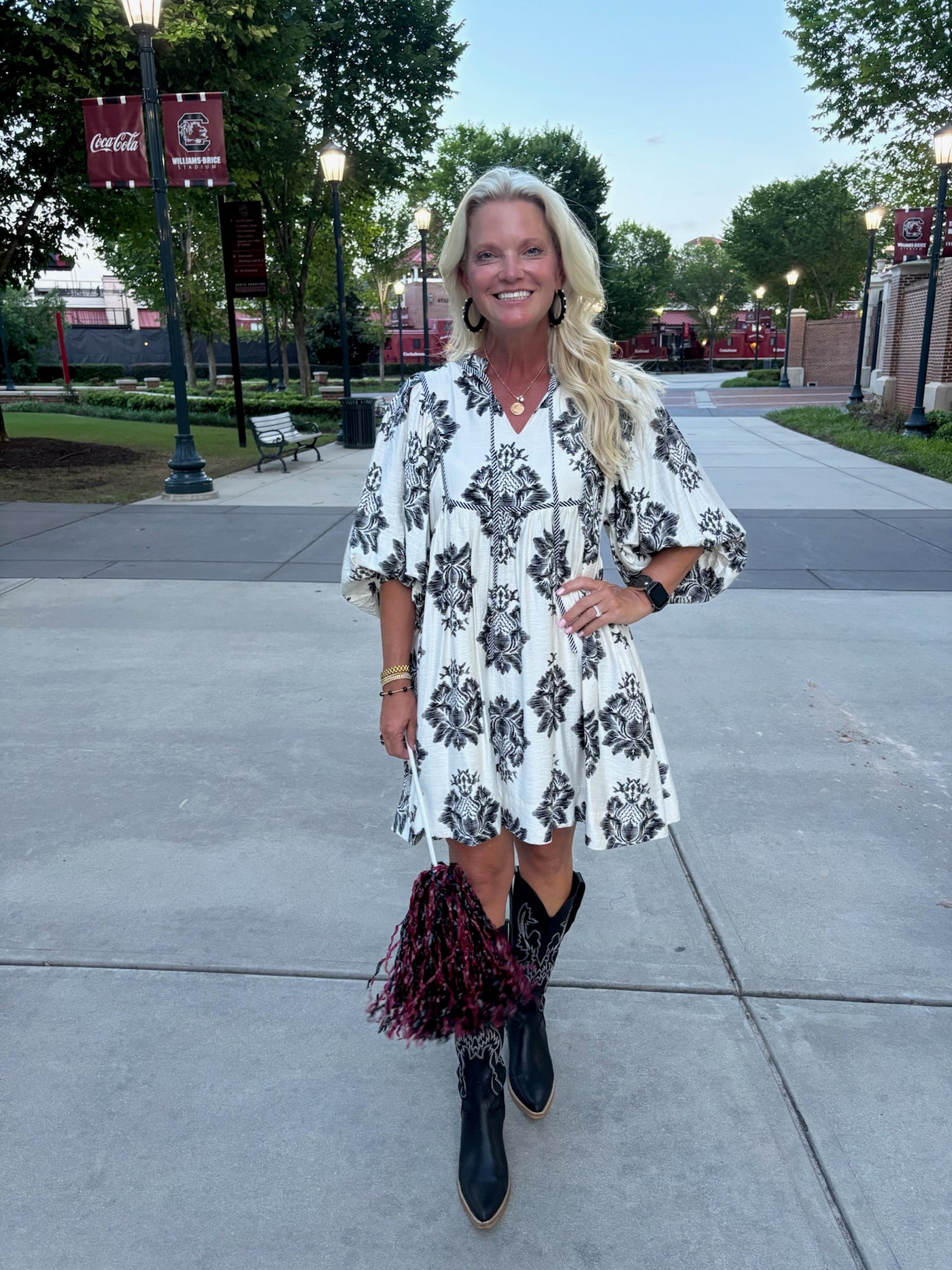 Black And White Flower Print Mini Dress