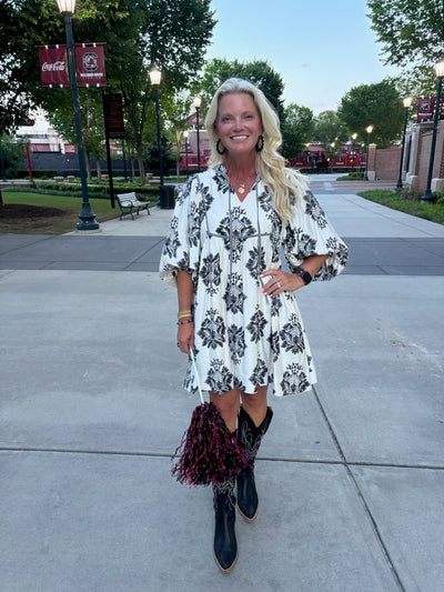 Black And White Flower Print Mini Dress