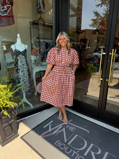 Chainlink Puff Sleeve Midi Dress