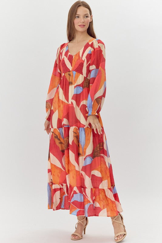 Bold Fall Print Maxi Dress