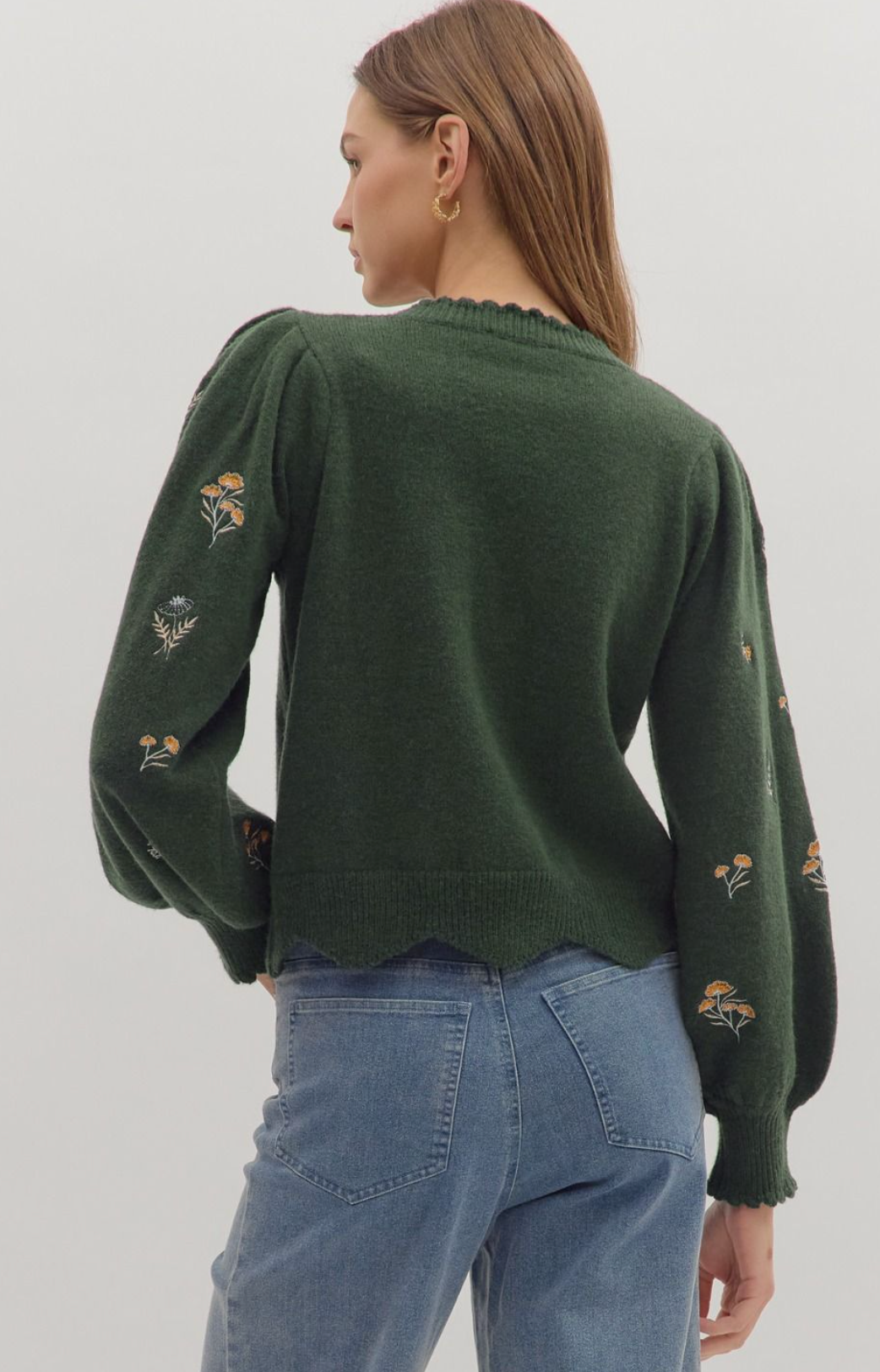 Hunter Green Floral Sweater