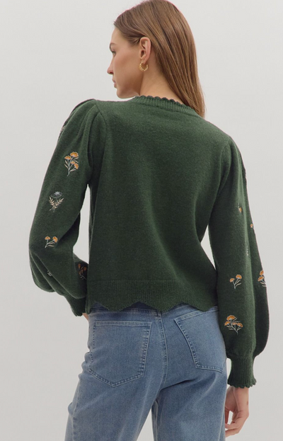 Hunter Green Floral Sweater