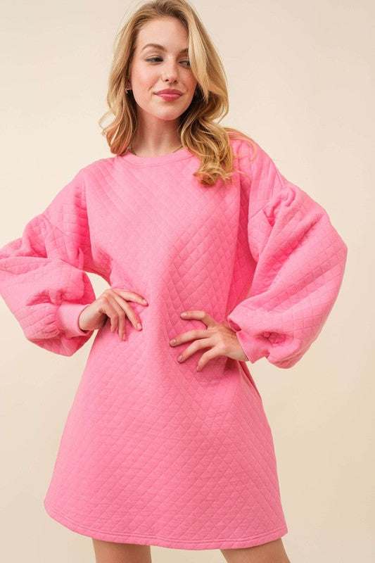 Quilted Sweatshirt Dress- Pink