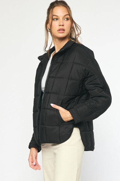 Quilted Zip Up Jacket- Black