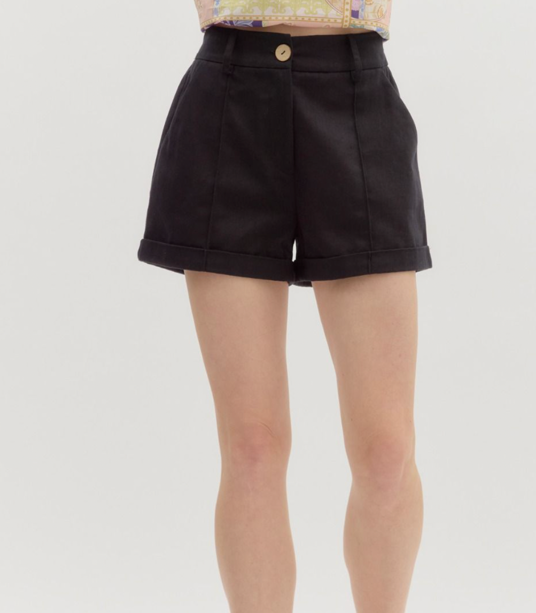 Black High Waisted Pin Tuck Shorts