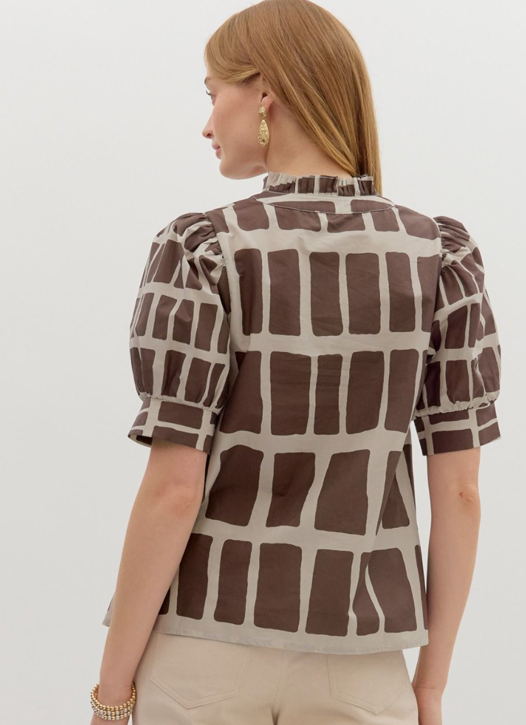 Brown Printed V-Neck Top
