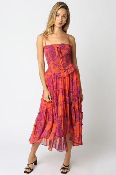 Jane Ruffled Dress- Orange/Purple