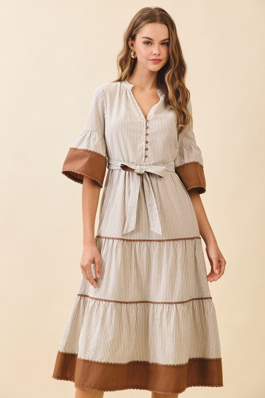 Beige Striped Dress