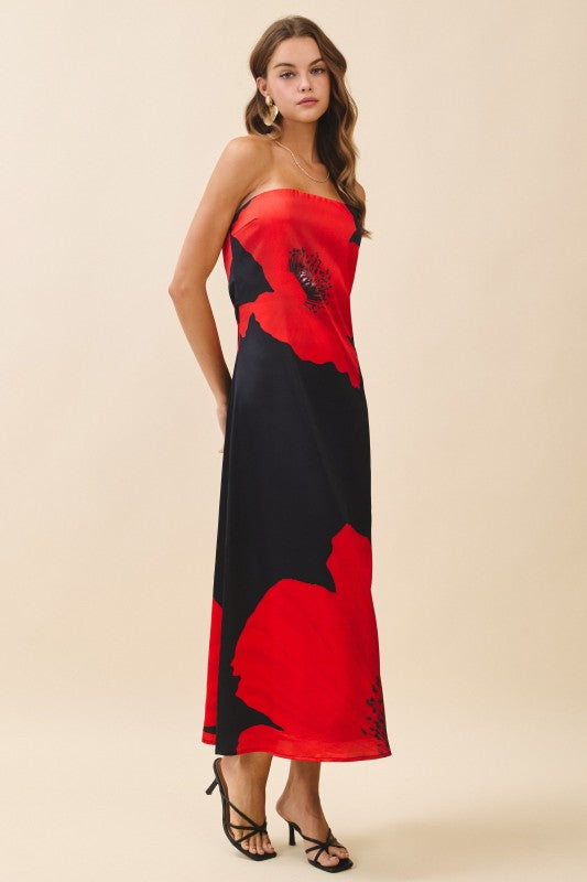 Floral Print Elasticized Band Strapless Dress