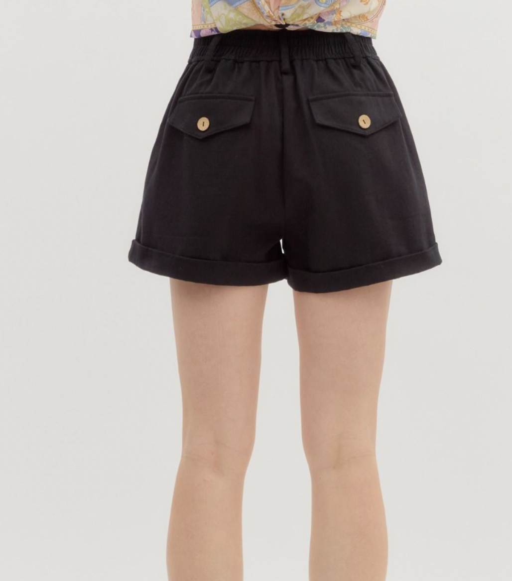 Black High Waisted Pin Tuck Shorts