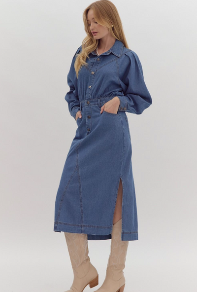 Denim Long Sleeve Midi Dress