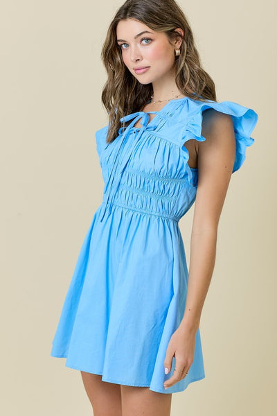 Double Tie Smocked Dress- Powder Blue