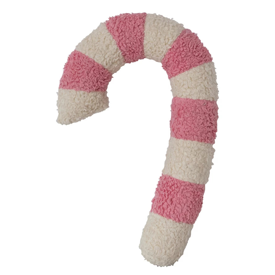 Cotton Faux Sherpa Candy Cane Pillow