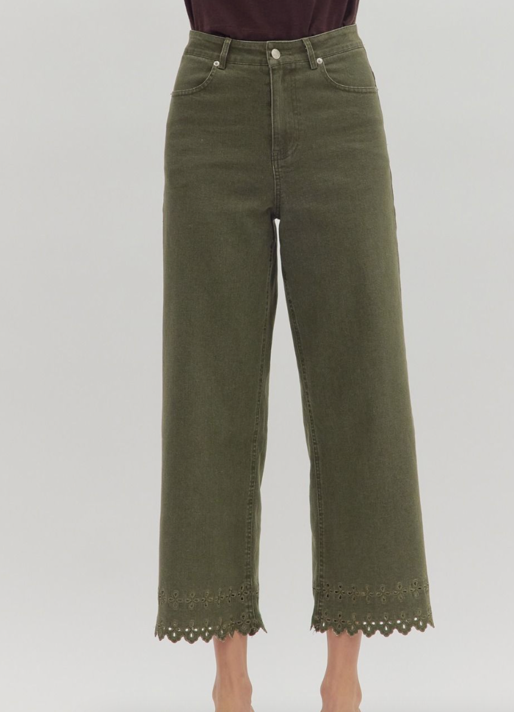 Olive Eyelet Hem Pant